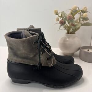 Sperry Saltwater Puff Duck Boot Black/Grey Women 8.5M Microfleece Lining WP